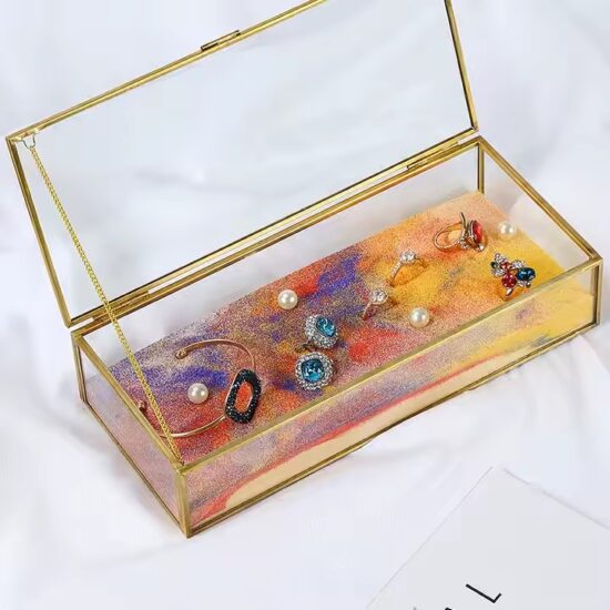 Custom Vintage Glass Jewelry Box with Logo and Velvet Interior