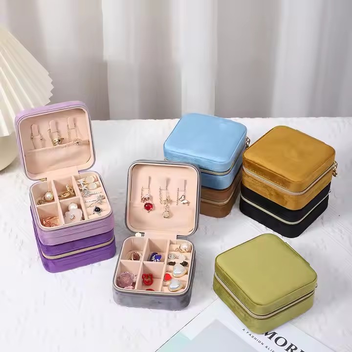 Small colorful travel velvet jewelry box with custom logo