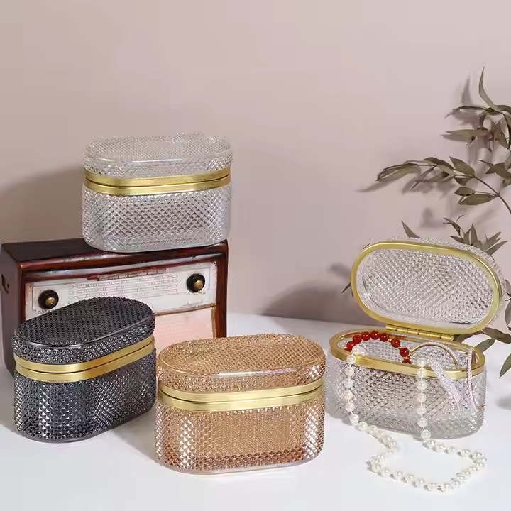 Vintage Dustproof Glass Jewelry Organizer with Velvet Interior