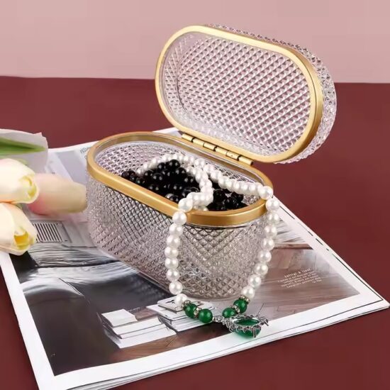Vintage Dustproof Glass Jewelry Organizer with Velvet Interior