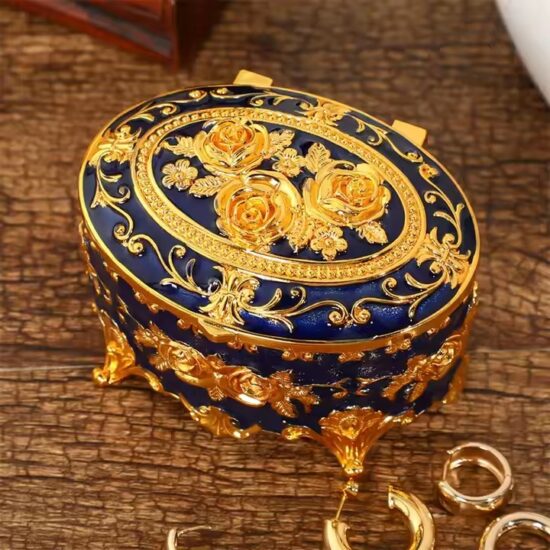 Custom Vintage Luxury Metal Jewelry Box with Engraved Lid