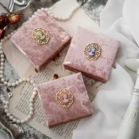 Custom vintage velvet jewelry box with luxury branding