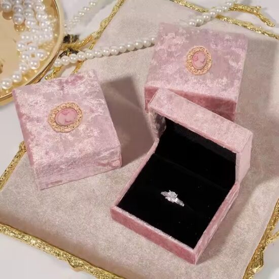 Custom vintage velvet jewelry box with luxury branding