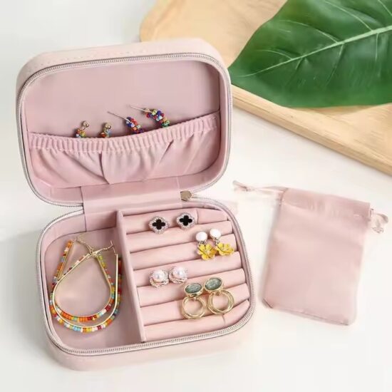 Compact Portable PU Leather Travel Jewelry Box