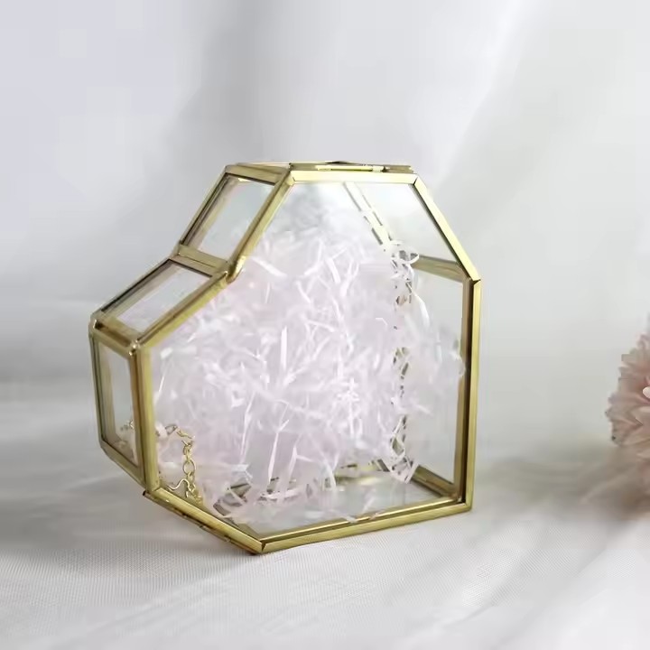 Custom Wedding Glass Jewelry Box with Velvet Compartments