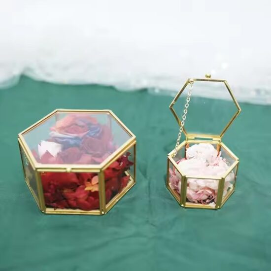 Custom Wedding Glass Jewelry Box with Velvet Compartments