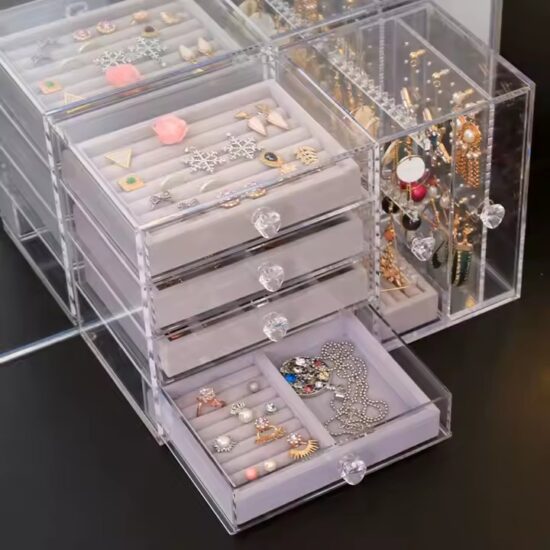 Luxury Clear Acrylic Jewelry Box with Velvet Lining