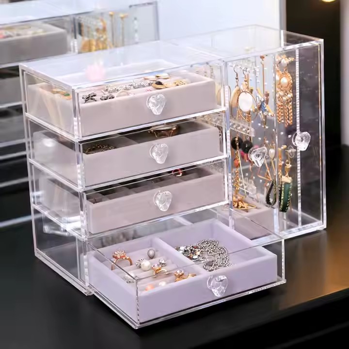 Luxury Clear Acrylic Jewelry Box with Velvet Lining