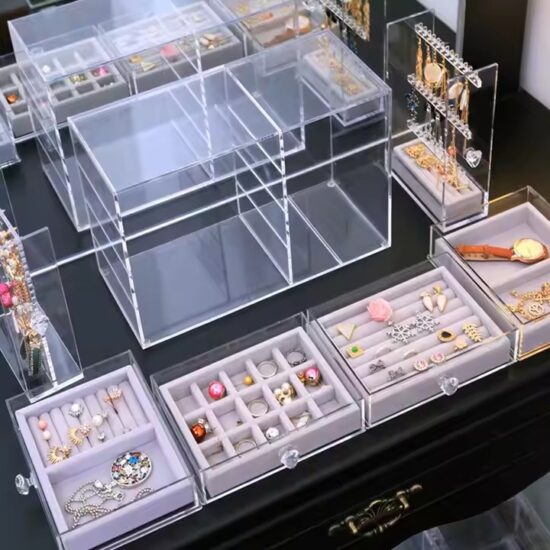 Luxury Clear Acrylic Jewelry Box with Velvet Lining