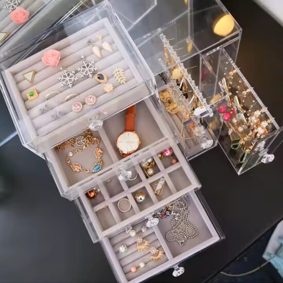 Luxury Clear Acrylic Jewelry Box with Velvet Lining
