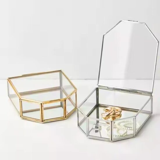 Modern Transparent Metal Jewelry Box for Rings, Earrings, Necklaces